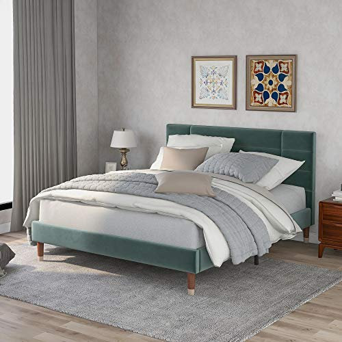 Kayan Polsterbett 140x200cm, Doppelbett mit Lattenrost, Gepolsteres Bettgestell mit Kopfteil, für Erwachsene&Jugendliche (Grün)
