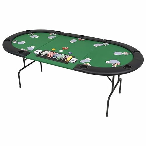 ZEYUAN 9-Spieler Poker Falttisch 3-Fach Faltbar, Poker Table, Spieltisch, Blackjack, Poker Tisch, Roulette Tisch, Deko Casino Poker, Oval Grün