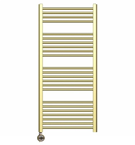 500mm Wide Gold Electric Bathroom Towel Rail Radiator With Thermostatic Electric Element UK Pre-Filled (500 x 1200 mm (h))