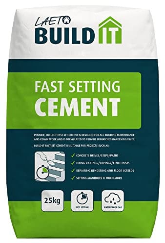 Laeto Build It Fast Set Cement Ready Mixed Just Add Water, Quick Drying Cement Suitable For Concrete Steps, Drives & Paths, Render Repair, Setting Manholes & Fence Posts - 1 x 25kg Bag