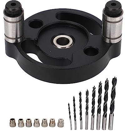 Center Locating Punch Set, Aluminum Alloy Self Adaptive Centering Woodworking Guide Puncher with Drill Bushings (Black)