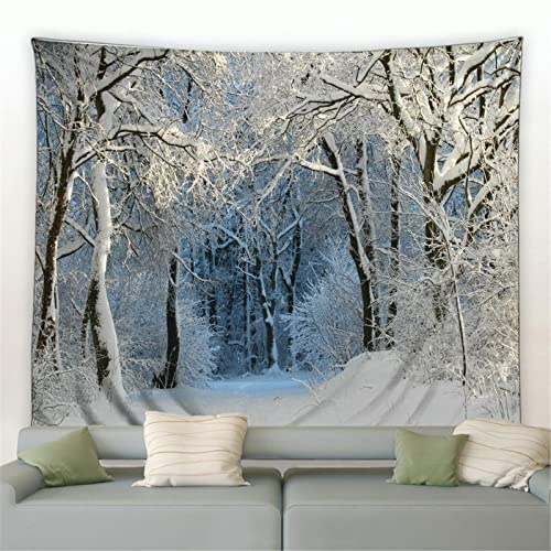 MEKPAM Winterwald Wandteppich Weiß Schnee Szene Wandbehang Deko Weihnachten Hintergrund Wohnzimmer Schlafzimmer Fantasie Dekor Decke 200x150cm
