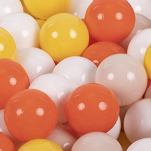KiddyMoon 200 Bälle/7Cm Kinder Bälle Spielbälle Für Bällebad Baby Einfarbige Plastikbälle Made In EU, Gelb/Orange/Pastellbeige/Weiß