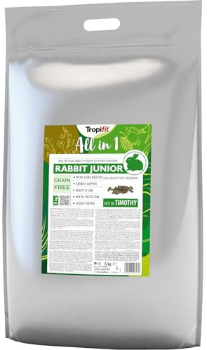 Tropifit All in 1 Rabbit Junior 5kg – Futter für Junge Kaninchen – extrudiertes Alleinfutter Getreidefrei, Ballaststoffreich mit Wiesengras und Kräutern
