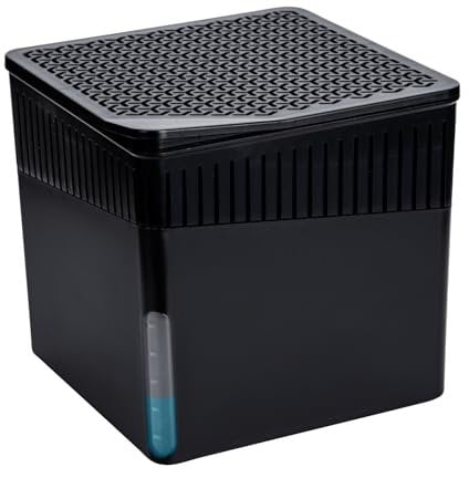 WENKO Raumentfeuchter Mod. Cube, Luftentfeuchter mit 1 kg Block (Calciumchlorid), nachfüllbar, 16,5 x 15,7 x 16,5 cm, Schwarz