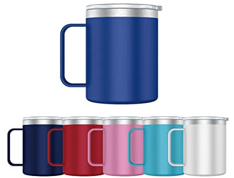 Mi Ko Mi Ka Taza Termo Café y Te para Llevar 400ml - Taza Térmica de Acero Inoxidable con Asa y Tapa (Azul Marino)