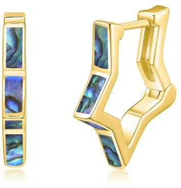 Gold Stern Ohrringe 925 Sterling Silber Geometrische Creolen Ohrringe Abalone Muschel Schmuck Geschenk für Damen Mädchen