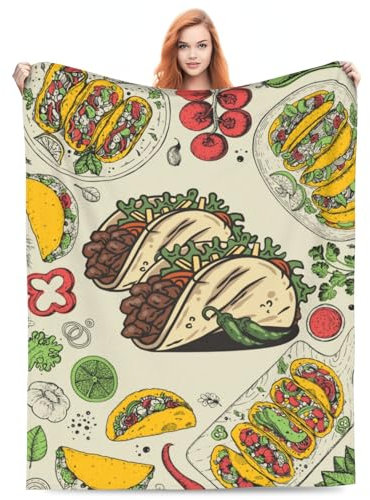 Zeleda Taco Tuesday Party Flanell-Fleece-Überwurfdecke, superweich, leicht, gemütlich, Decken für Sofa, Couch, Wohnzimmer, Bett, Camping, Reisen, 152,4 x 203,2 cm, mexikanisches Taco-Geschenk für