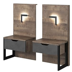 Schlafzimmer Komplett-Set Ardis,Schlafzimmerprogramm, Schlafzimmermöbe,bestehend aus Bett mit Liegefläche 160x200 cm,2 Nachttische,Schrank, Kommode,Grande Sand Eiche + Matera13 (2 Nachtischen)