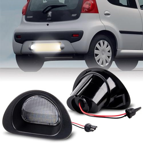 POPMOTORZ LED Number Plate Light, 2 Pcs LED License Plate Lights for Peugeot 107 2005-2014 C1 2005-2013, LED Rear Number Plate Bulb with Canbus Error Free 2835 SMD