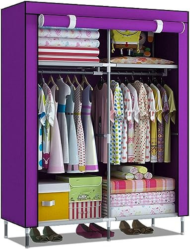 SZITW Kleiderschrank, tragbarer Segeltuchschrank, Stoffschrank mit Kleiderstange, Regalen, Kleiderschrank-Aufbewahrungsorganizer für Schlafzimmer, Wohnzimmer, Lila, 90 x 46 x 168 cm