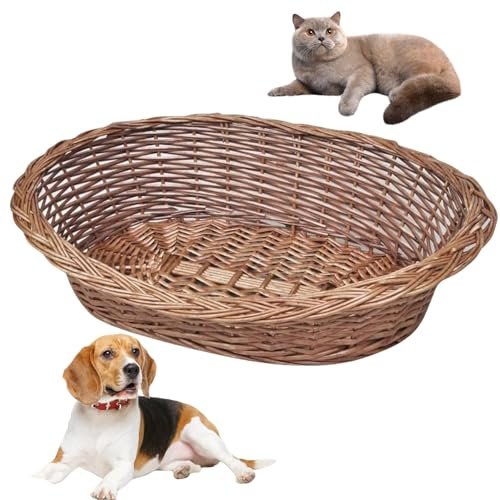 Hundekorb Weidenkorb mit Zopfrand, Hundekorb aus Vollweide, 69x48 cm, Hunde und Katzenliege aus Weide, für Katzenlager/Hundlager, Hundebett/Katzenbett