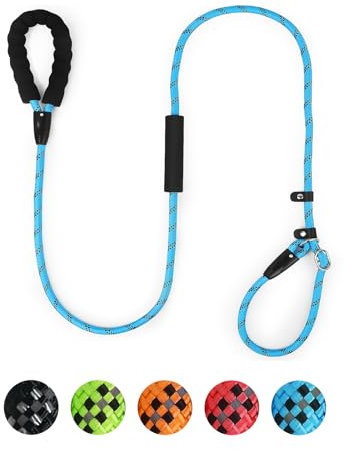 Eyeleaf 1.8m Dog Slip Lead,Slip Lead For Dogs With Soft Padded Handle, Slip On Easily No Collar Required Or Harness Needed,Anti-Choking,Night Safe Reflective (Blue)