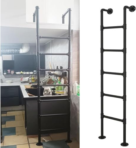 Scala in metallo resistente nera a parete in ferro battuto per casa soppalco mansardato letto a castello scala di emergenza per tetto/garage all'aperto