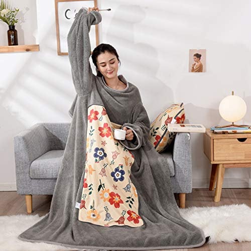 JHHNCVBC Blanket with Sleeves Warm Thicken Lazy Pillow Quilt Winter Plush Wearable Washed Throw for Sofa Home Nap for Lying Comfortably and Enjoying Reading