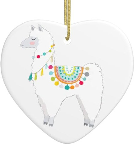 Lama Weihnachtsbaum Keramik Hängend für Christbaumschmuck Herzform Anhänger mit Goldseil
