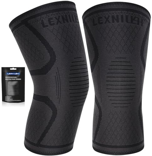 Lexniush Rodillera para hombres y mujeres, paquete de 2, la mejor rodillera de compresión, la mejor rodillera para artritis, desgarro de menisco, dolor de rodilla, ACL, MCL, daño de ligamentos,