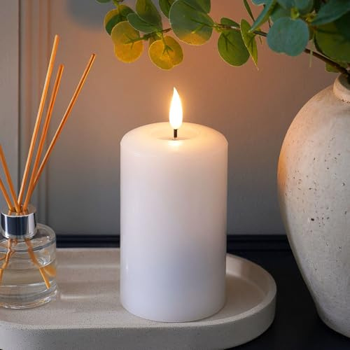 Ember Candles™ 12.5cm Signature White LED Flickering Battery Candle – 100% Real Wax, Ultra-Realistic, Flameless, Hand-Poured Design, 6-Hour Timer for Safe Indoor Use (Without Remote Control)