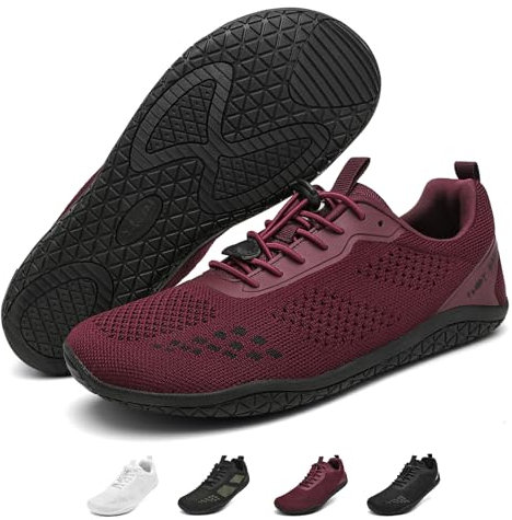 Geweo Baskets et Chaussure Minimaliste Homme Femme Confort Barefoot Shoes avec Pieds Larges Légères Chaussures Pieds Nus pour Fitness et Running Zéro Drop Chaussures de Marche Unisex Bordeaux 45EU