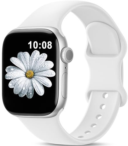 AMSKY Silikon Sport Armbänder Kompatibel mit Apple Watch Armband 40mm 42mm 46mm 44mm 45mm 41mm 38mm, Damen Herren Weiche Wasserdicht Band für iWatch Series 11 10 9 8 7 6 5 4, SE 3 2 1, Weiß