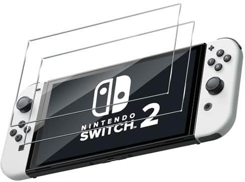 Aerku 2 Stück Schutzfolie für Nintendo Switch 2 2025 für Panzerglas, 0.33mm Ultra-Klar Zubehör Schutzglas Folie, 9H Härte Gehärtete Glas Displayschutzfolie, Anti-Kratzen Screen Protector für Switch2