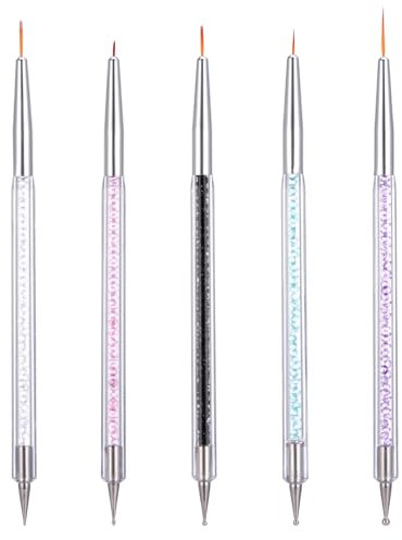 Mynoozi Juego de 5 pinceles para esmalte de uñas, accesorios de herramientas de punteado de uñas pintadas, juego de herramientas de doble extremo para bricolaje y diseños de salón de uñas, multicolor