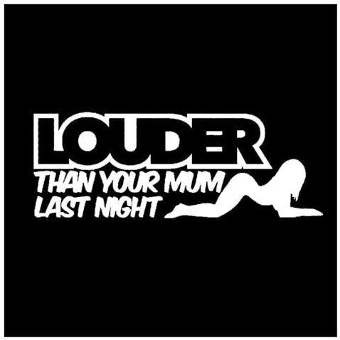 PGVXEM Lustiger Auto-Fensteraufkleber „Lauter als Deine Mutter letzte Nacht“, schwarz-silbernes Vinyl, 16 cm x 5,8 cm(White,30x10.9cm)