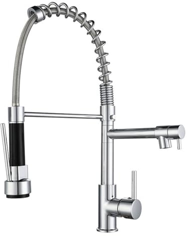 YWJFSA Grifo Cocina Fregadero de Resorte Grifo Abatible Extraible con 2 Salidas Cabezal Rociador Giratorio de Acero Inoxidable,Enchapado