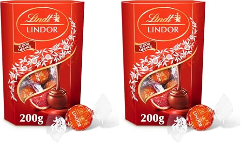 Lindt Lindor Blood Orange Milk Chocolate Truffles Box - Approx 16 balls, 200g - Chocolate Truffles with a Smooth Melting Filling - Gift Present - Valentine's Day, Birthday, Congratulations (Pack of 2)