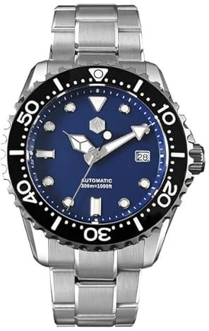 TACTICAL FROG San Martin SN0009G Montre mécanique automatique pour homme 44 mm NH35 Étanche 30 bar Verre saphir Lumineux, bleu