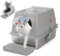 Lettiera per gatti in acciaio inox, con coperchio, adatta per gatti piccoli, medi e grandi, facile da pulire, controllo degli odori, superficie antiaderente, rimovibile, ribaltabile a 180°, grigio