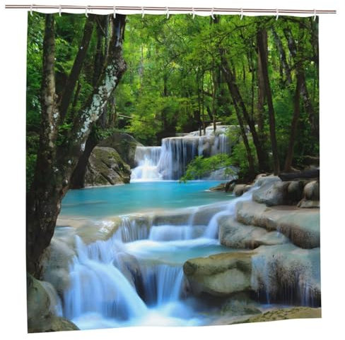 YUAOEUR 3D Garden Shower Curtain 60x72 Inch Picture Outdoor Garden Green Trees Bathroom Personalized Decor Fabric with Hook