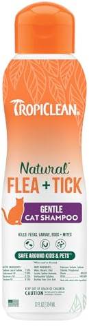 TropiClean Gentle Flea Shampoo for Cats, Flea and Tick Prevention for Cats, Powerful & Natural Defense, Made in USA, 12 oz.