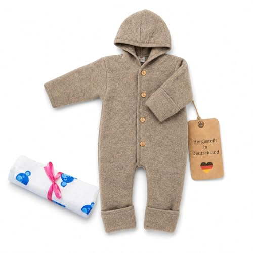Set Engel Walk Overall, Wollfleece Baby Overall Herbst & Winter & Windel | 100% Schurwolle (kbT) – Atmungsaktiv, Kratzfrei – Wolloverall Baby Herbst & Winter – Babyanzug - Made in Germany