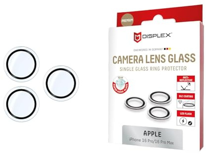 Displex Schutzglas für Apple iPhone 16 Pro Max, Eco-Montagerahmen,Tempered Glas, kratzer-resistente Schutzfolie, hüllenfreundlich (Premium Camera Lens Glass 16 Pro/16 Pro Max)