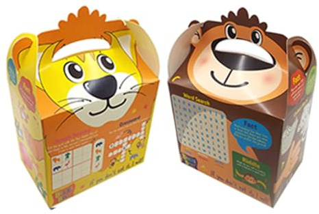 Craftis Bizzi Farmyard Kids Meal Boxes | Case of 200 | Eco-Friendly, Food-Safe, Stackable Takeaway Boxes for Parties, Picnics, Kids’ Meals & Outdoor Dining (Lion/Monkey)