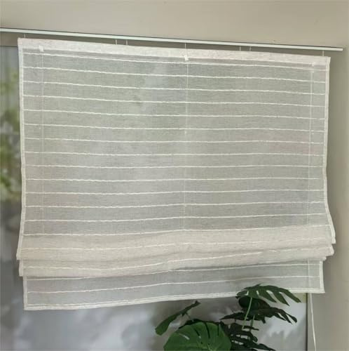 Vordesack Leinenoptik Raffrollo mit Streifen Muster mit Klettverschluss HxB140x120cm