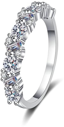 Bishilin Hochzeitsringe Platin 950, Damen Ringe mit Diamant 0.9ct Trauringe Ungewöhnlich Eheringe ohne Nickel Große 52 (16.6)