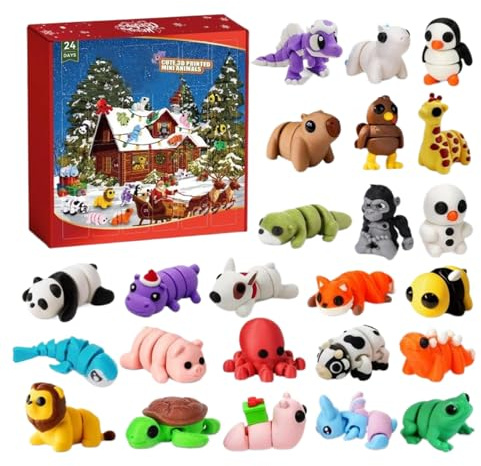 Zappelspielzeug Adventskalender 2025, 24 Tage Sensorisches Spielzeug Weihnachtskalender 2025, 3D Gedruckt Tier Figuren Fidget Countdown Kalender, Flexibel Tier Figuren Spielzeug Weihnachten Deko
