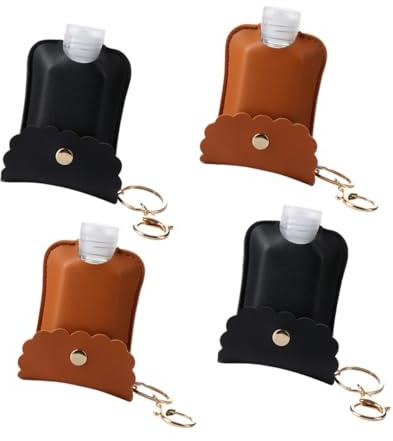 DECHOUS 4 Sets Hand Bottle Cover Keychain Travel Bottles Refillable PU Leather Storage Case 8Pcs Empty Squeeze Containers for Toiletry Liquid Soap