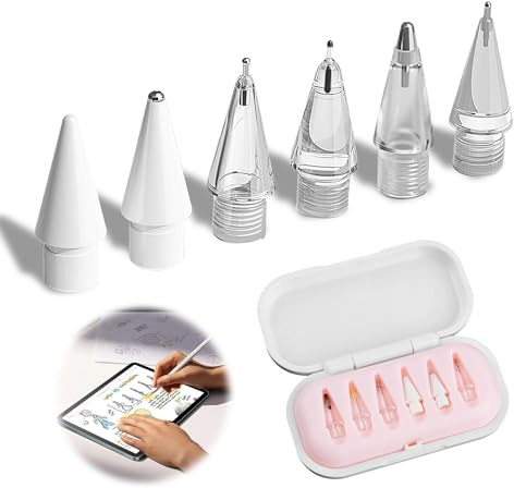 Replacement Tips for Apple Pencil Pro, 6-in-1 | Upgraded Stylus Pen Nibs with Case, Compatible with Apple Pencil 1st & 2nd Gen, USB-C Models for iPad Drawing & Writing