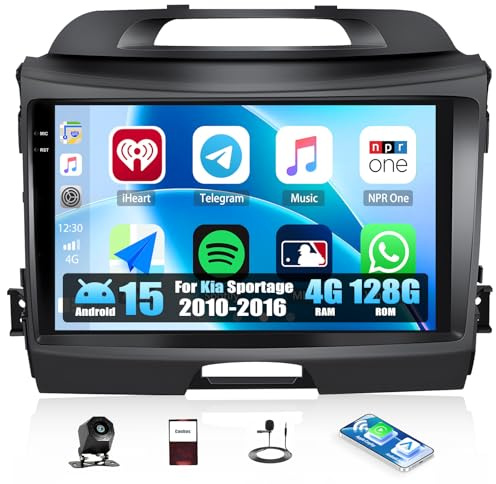 CAMECHO 4G+128G Android 15 Autoradio für Kia sportage 2010-2016 mit Carplay Android Auto,9 IPS Touchscreen 2 Din Autoradio mit Bluetooth5.0,FM,GPS,EQ, SWC,Canbus+Rückfahrkamera