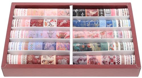 Hoement 100 Rollen Bunte Scrapbook Klebebänder aus Japanischem Papier mit Verblassungsfreien Mustern Einfach zu Kleben für Geschenkverpackungen und Kreative Dekoration