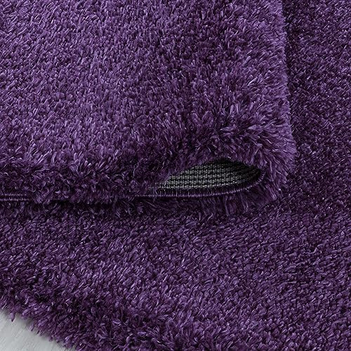 KADIMA DESIGN Langflorteppich Einfarbig Schlicht Flauschig Gemütlich Waschbar Langlebig Strapazierfähig Rund Violett 200x200 cm Schlafzimmer Wohnzimmer Oeko-TEX Fußbodenheizung | SALZACH