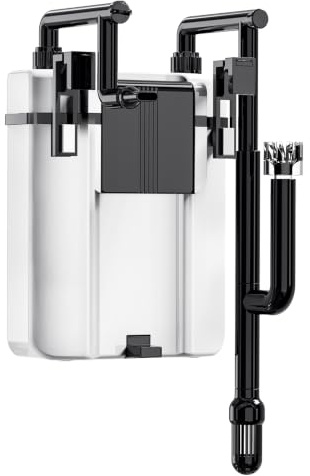 hygger External Aquarium Filter mit 4-Stufen-Filtration bis 37 Liter Tanks | 400L/H 7W Leiser Hang-on-filter,Regulierbarer Durchfluss,Oil Skimmer,3 Auslassdüsen,Filter Sponges & Ceramic Balls