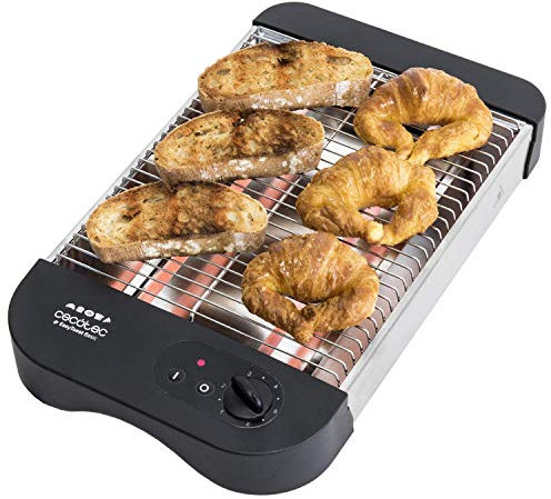 Cecotec Tostador Plano horizontal Turbo Easy Toast Basic. 900 W, 6 Niveles, Resistencias de Cuarzo, Bandeja recogemigas y Hueco recogecables, Indicador Luminoso, Negro