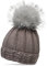 Caspar MU165 Damen Mütze Strickmütze mit Kunstfell Bommel und Glitzer Dekor, Farbe:Taupe, Größe:One Size