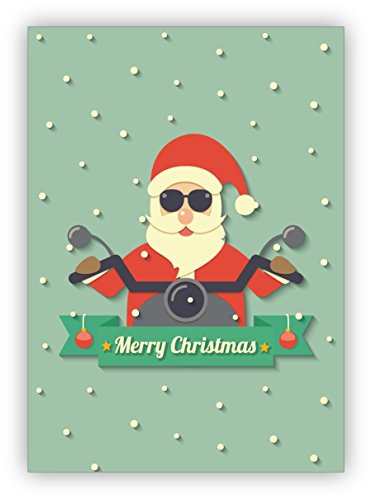 Kartenkaufrausch Coole Weihnachtskarte mit Weihnachtskarte auf Motorrad nicht nur für Rocker: Merry Christmas • als schöne Weihnachts Glückwunsch Grußkarte zu Neujahr, Silvester