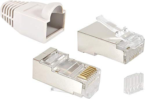 VESVITO 20er Pack RJ45 CAT 6 STP Crimpstecker für CAT6 CAT5e CAT6A Netzwerkkabel Verlegekabel AWG 24-27, für CAT7 Patchkabel AWG 27, Adern Ø 0,9-1,1 mm Netzwerkstecker Stecker Ethernet LAN Kabel, grau