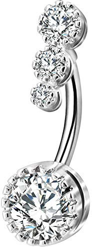 OUFER 14G Piercing au Nombril Acier Chirurgical Argent Femme Anneau de Nombril Barbell Ronde CZ Fille Bijoux de Piercing